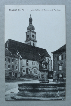 AK Sulzbach / 1905-1920 / Luitpoldplatz mit Brunnen und Pfarrkirche / Strassenansicht / Geschäft